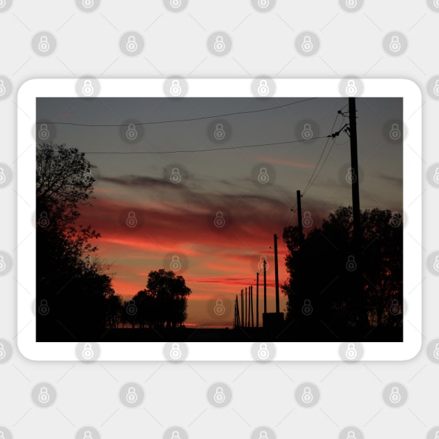 COUNTRY ROAD BLAZING RED SUNSET WITH CLOUD'S AND ROAD Sticker by ROBERTDBROZEK